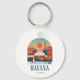 Havanna Kuba Insel Vintage Minimal Retro Stadt Schlüsselanhänger