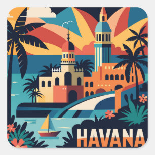 Havanna Kuba Insel Vintage Reise Stadt Quadratischer Aufkleber