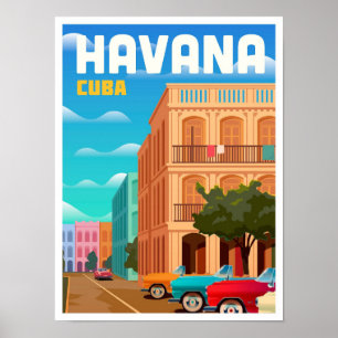 Havanna Kuba Kunst Vintage Reiseillustration Poster