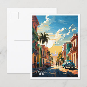 Havanna Kuba Kunst Vintage Reiseillustration Postkarte