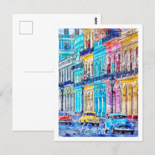 Havanna Kuba Reiseort Wasserfarbe Postkarte