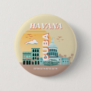 Havanna Kuba Retro Reise Kunst Button