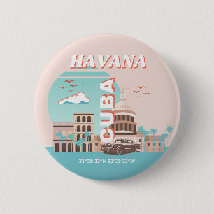 Havanna Kuba Retro Reise Kunst Button