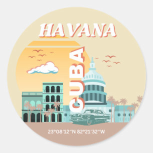 Havanna Kuba Retro-Reise Kunst Runder Aufkleber