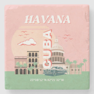 Havanna Kuba Retro Vintage Kunst Steinuntersetzer