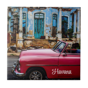 Havanna Kuba Rotes Altes Auto Fliese