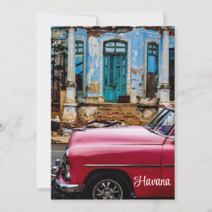 Havanna Kuba Rotes Oldtimer-Auto Einladung