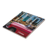 Havanna Kuba Rotes Oldtimer Auto            Fliese (Seite)