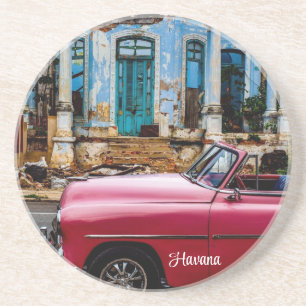 Havanna Kuba Rotes Oldtimer Auto      Getränkeuntersetzer