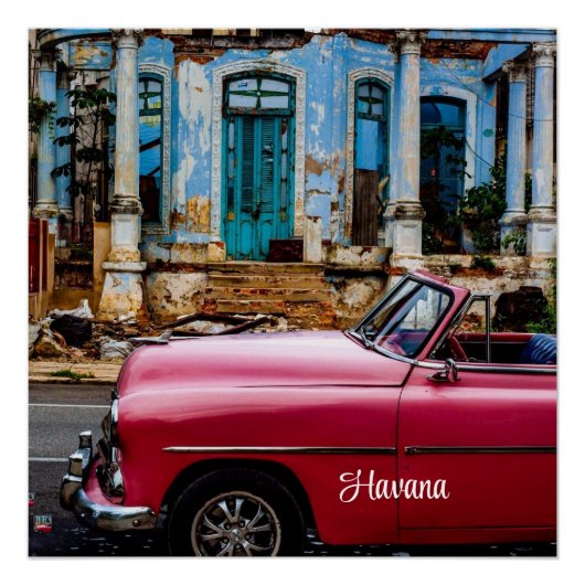 Havanna Kuba Rotes Oldtimer Auto Poster (Vorderseite)