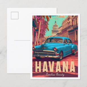 Havanna Kuba Vintage Kunst Reise Illustration Postkarte