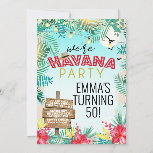 Havanna Nights Retro Tropical Floral Einladung (Vorderseite)