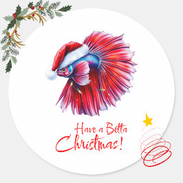 Have a Betta Christmas Funny Santa Fish Lover Pun  Runder Aufkleber