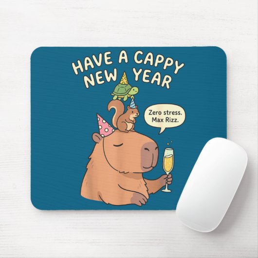 Have A Cappy New Year 2026 Capybara Max Rizz Funny Mousepad (Mit Mouse)