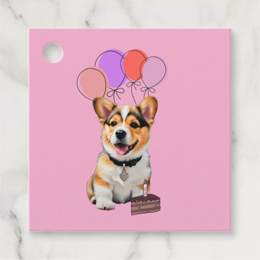'Have A Pup-tastic Day!' Fun Pink Corgi Birthday Geschenkanhänger (Vorderseite)