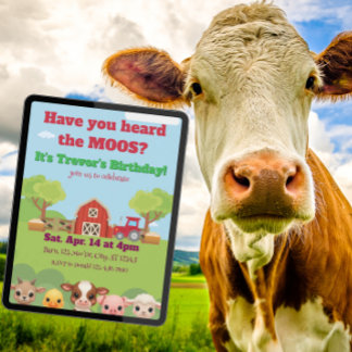 Have you heard the Moos, Barnyard animal Birthday Einladung