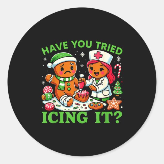 Have You Tried Icing It Christmas Gingerbread Icu Runder Aufkleber (Vorderseite)