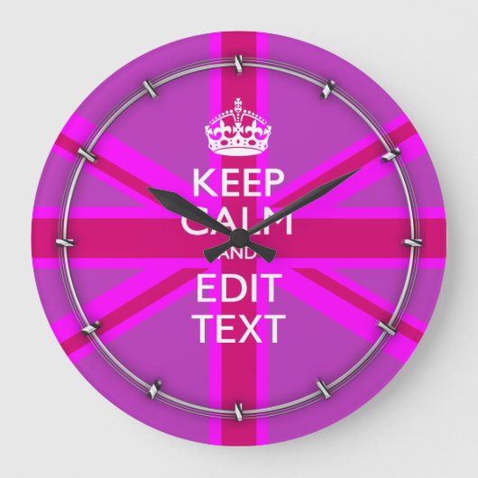 Have Your Keep Calm Text on Pink Union Jack Große Wanduhr (Vorderseite)