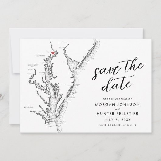 Havre de Grace Maryland Map Modern Wedding Save The Date (Vorderseite)
