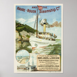 Havre-Rouen Steamship Coy. Vintage Poster 1895