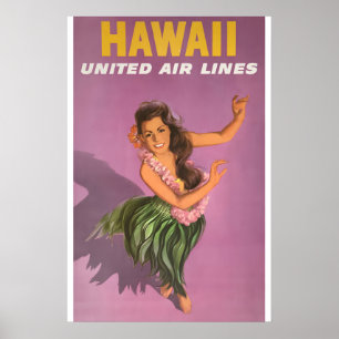 Hawaii 1960er Hula Mädchen Vintage Stil Reiseplaka Poster