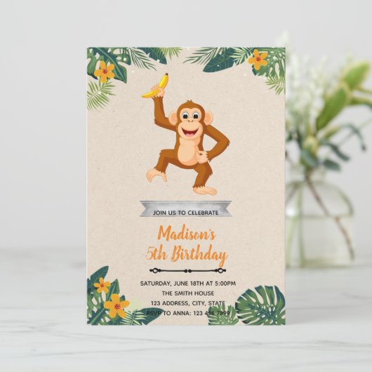 Hawaii Affen Geburtstagsparty Einladung (Stehend Vorderseite)