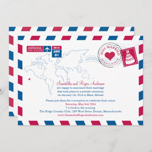 Hawaii Air Mail Post Hochzeitsempfang Einladung (Vorne/Hinten)