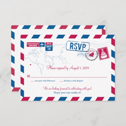 HAWAII Air Mail Wedding RSVP (Vorne/Hinten)