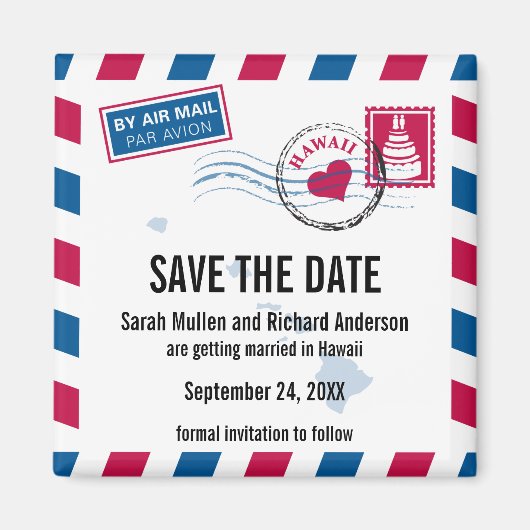Hawaii Air Mail Wedding Save the Date Magnet (Vorne)