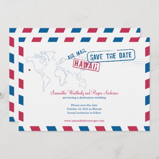 Hawaii Air Mail Wedding speichern das Datum Save The Date (Vorne/Hinten)