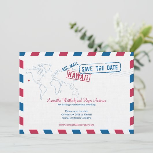Hawaii Air Mail Wedding speichern das Datum Save The Date (Stehend Vorderseite)