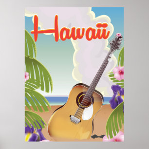 Hawaii Akustik Gitarre Vintage Reise Poster. Poster