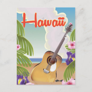 Hawaii Akustik Gitarre Vintage Reise Poster. Postkarte