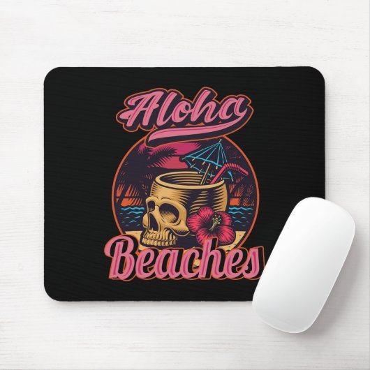 Hawaii Aloha Beaches Tropical Goth Skeleton Skull Mousepad (Mit Mouse)