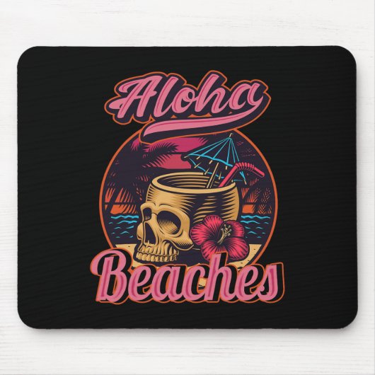 Hawaii Aloha Beaches Tropical Goth Skeleton Skull Mousepad (Vorne)