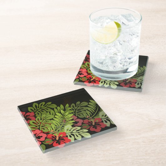 Hawaii Aloha Blume Art Print Glasuntersetzer (Schrägansicht)