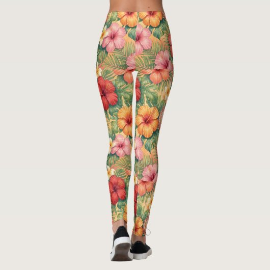 Hawaii aloha decorative flowers pattern leggings (Rückseite)