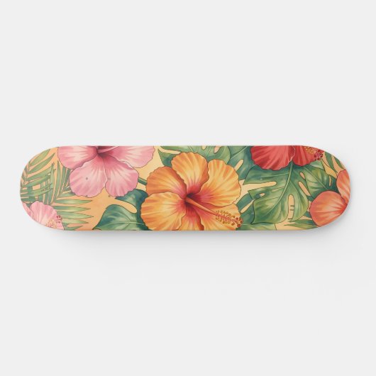 Hawaii aloha decorative flowers pattern skateboard (Horizontal)