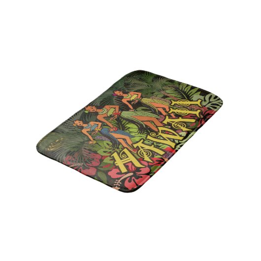 Hawaii Aloha Palm Hula Art Design Badematte (Schrägansicht)