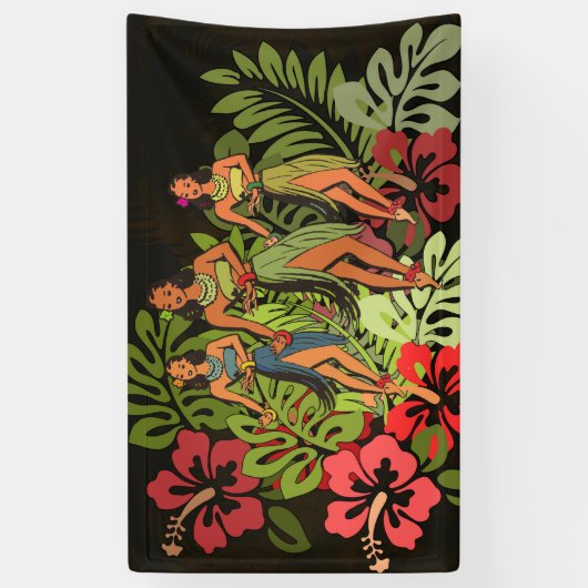 Hawaii Aloha Palm Hula Art Design Banner (Vertikal)
