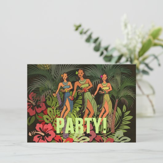 Hawaii Aloha Palm Hula Art Design Einladung (Stehend Vorderseite)