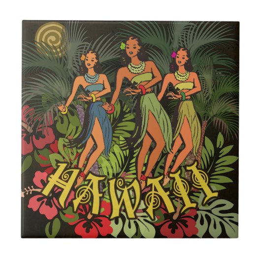 Hawaii Aloha Palm Hula Art Design Fliese (Vorderseite)