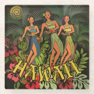 Hawaii Aloha Palm Hula Art Design Glasuntersetzer