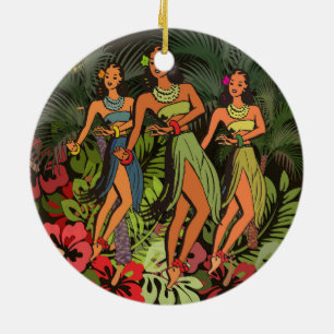 Hawaii Aloha Palm Hula Art Design Keramikornament
