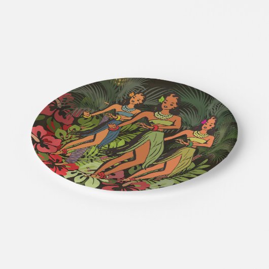 Hawaii Aloha Palm Hula Art Design Pappteller (Schrägansicht)