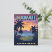 Hawaii Aloha State Vintage Sunset Palm Trees Postkarte (Stehend Vorderseite)