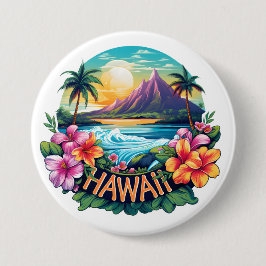 Hawaii Aloha Tropical Beach Mountain Travel Button