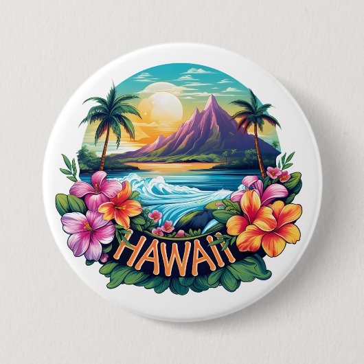 Hawaii Aloha Tropical Beach Mountain Travel Button (Vorderseite)