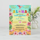 Hawaii Aloha Tropical Floral Flamingo Baby Dusche Einladung (Stehend Vorderseite)