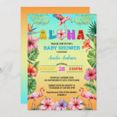 Hawaii Aloha Tropical Floral Flamingo Baby Dusche Einladung (Vorne/Hinten)